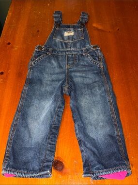 Children's OshKosh Denim Fleece Lined Pink Overalls - 24 Months
